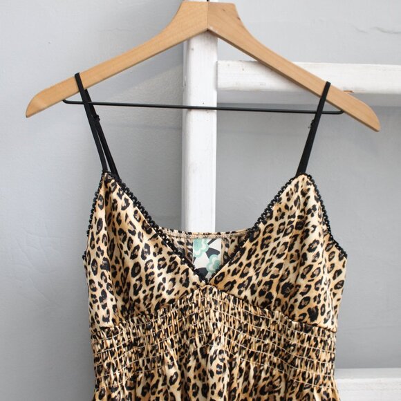 Mimi Chica VTG Y2K Tan Black Leopard Print Satin Babydoll Tank Top Size Medium - Picture 3 of 5